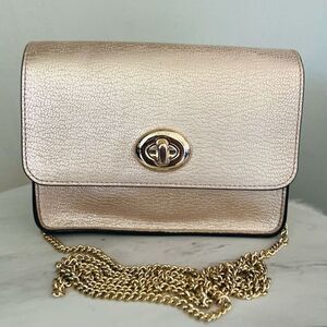 Coach Women's Turnlock Chain Crossbody Leather Bag, Platinum/Gold, NWOT‎